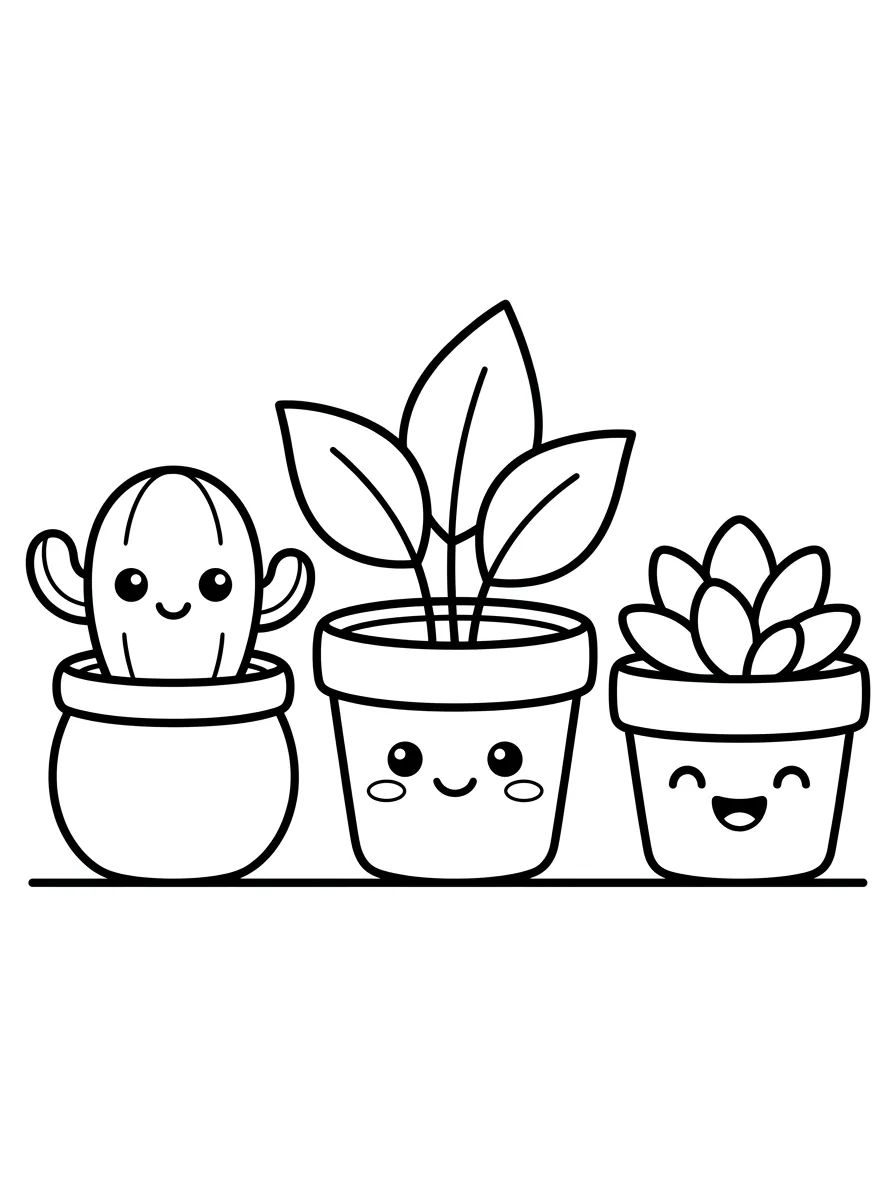 Três Vasinhos de Plantas Amigas para colorir Desenho de Três Vasinhos de Plantas Amigas para colorir e imprimir grátis