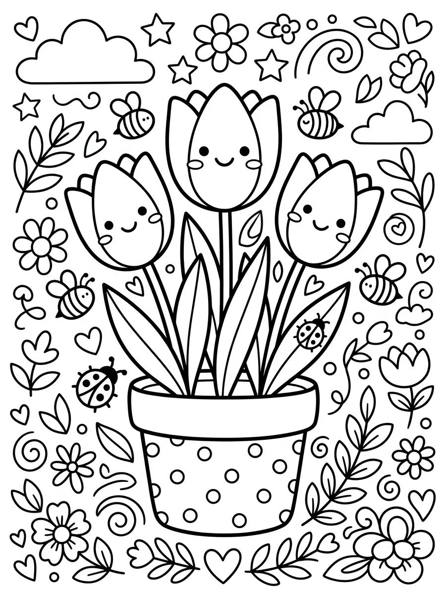Happy Little Tulip Pot para colorir Desenho de Happy Little Tulip Pot para colorir e imprimir grátis