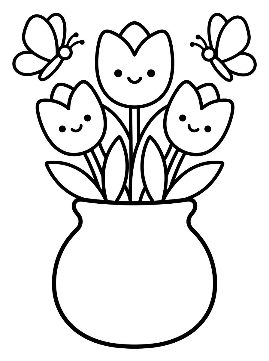 Vaso com Tulipas Encantadas para colorir Desenho de Vaso com Tulipas Encantadas para colorir e imprimir grátis