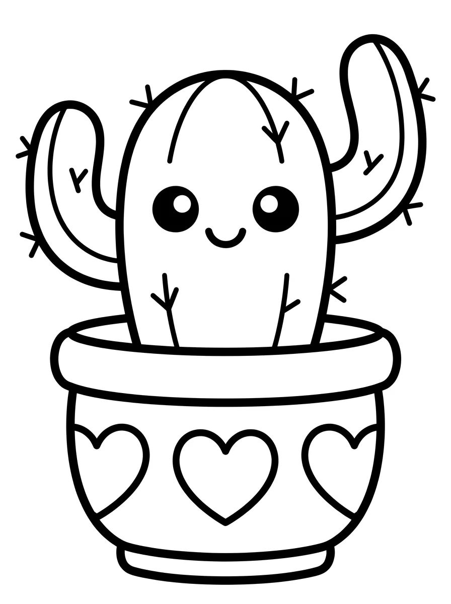 Vaso de Cacto Sorridente Kawaii para colorir Desenho de Vaso de Cacto Sorridente Kawaii para colorir e imprimir grátis