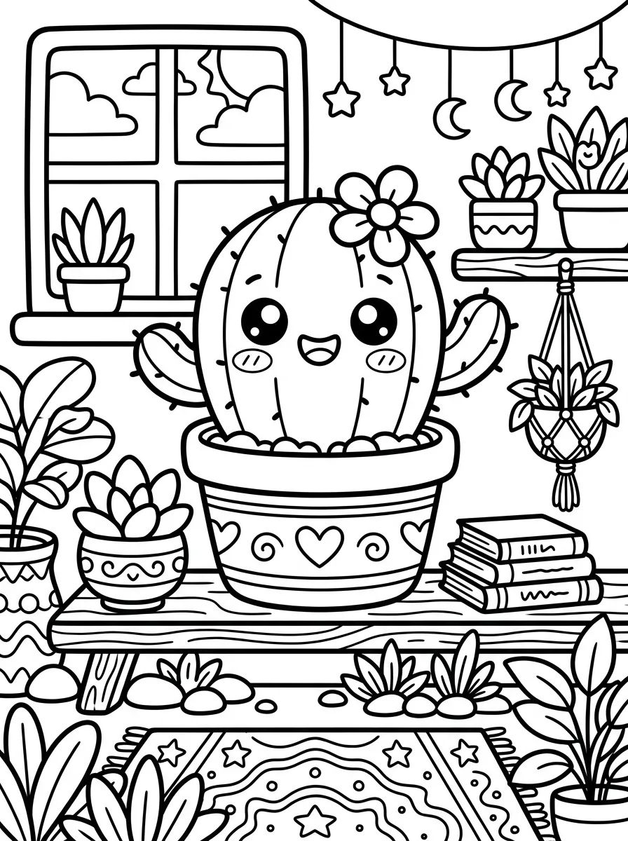 Vaso de Cacto Sorridente Kawaii para colorir Desenho de Vaso de Cacto Sorridente Kawaii para colorir e imprimir grátis