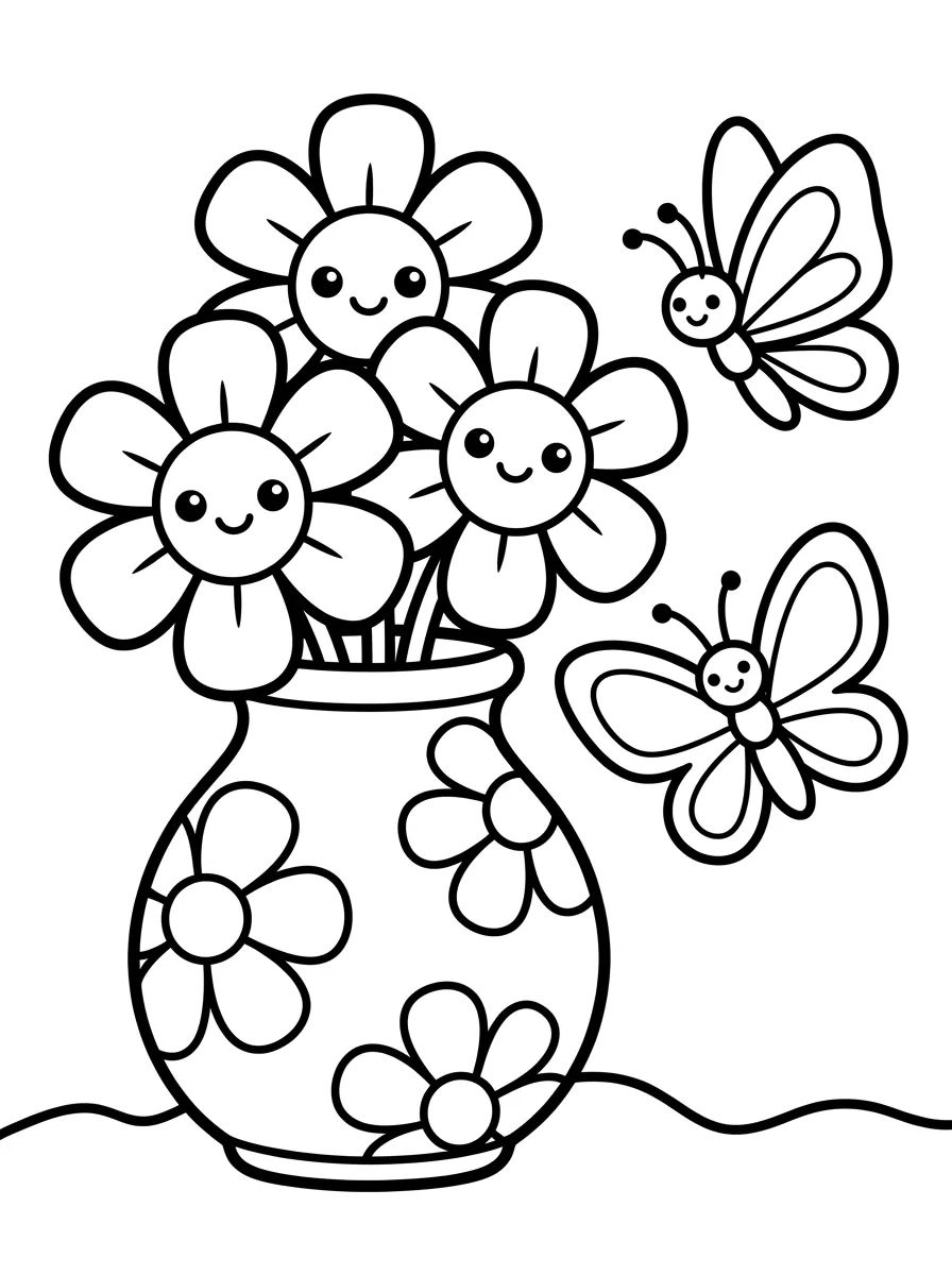 Vaso de Flores com Borboleta para colorir Desenho de Vaso de Flores com Borboleta para colorir e imprimir grátis