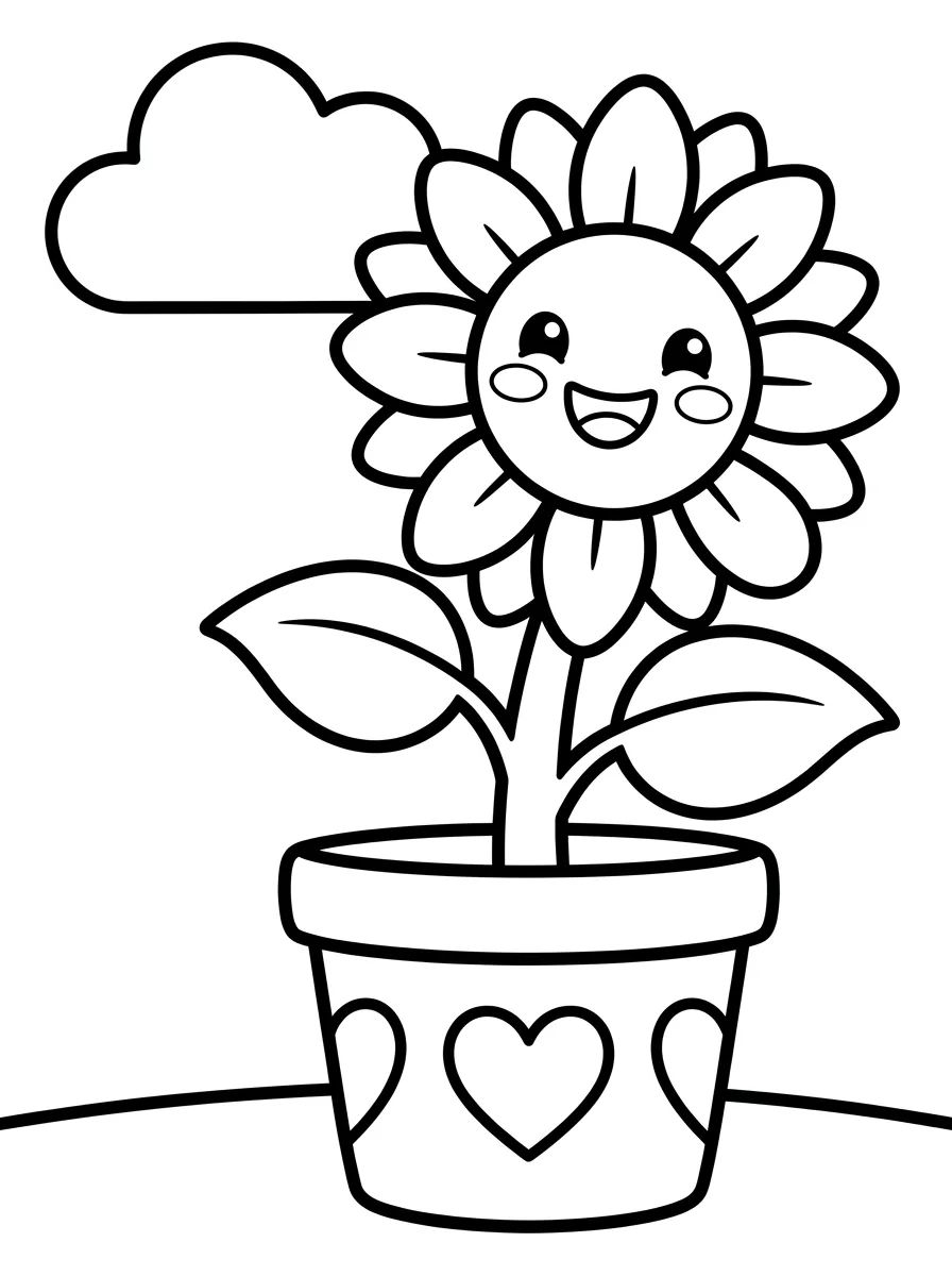 Vaso de Girassol Alegre para colorir Desenho de Vaso de Girassol Alegre para colorir e imprimir grátis