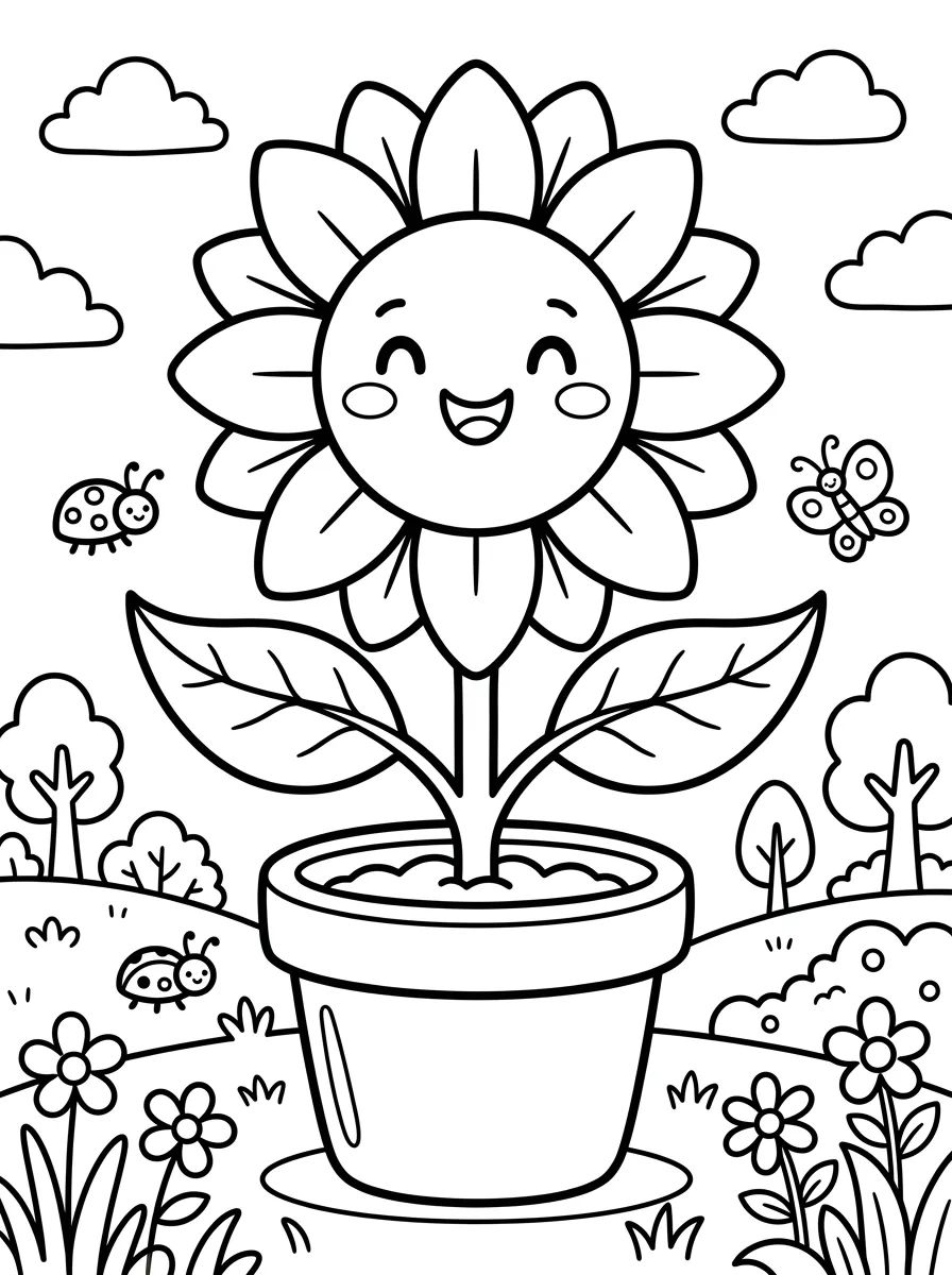 Vaso de Girassol Sorridente para colorir Desenho de Vaso de Girassol Sorridente para colorir e imprimir grátis