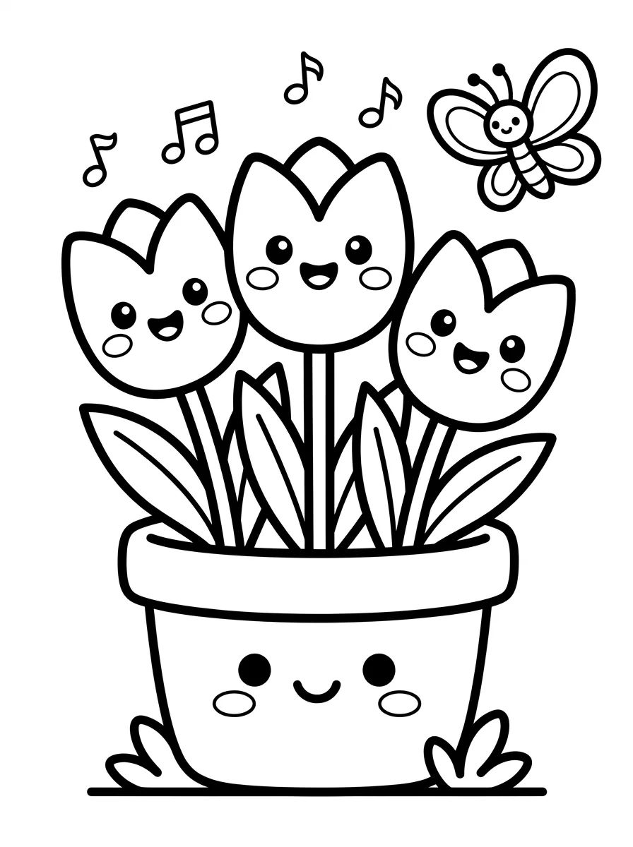 Vaso de Tulipas Cantantes para colorir Desenho de Vaso de Tulipas Cantantes para colorir e imprimir grátis