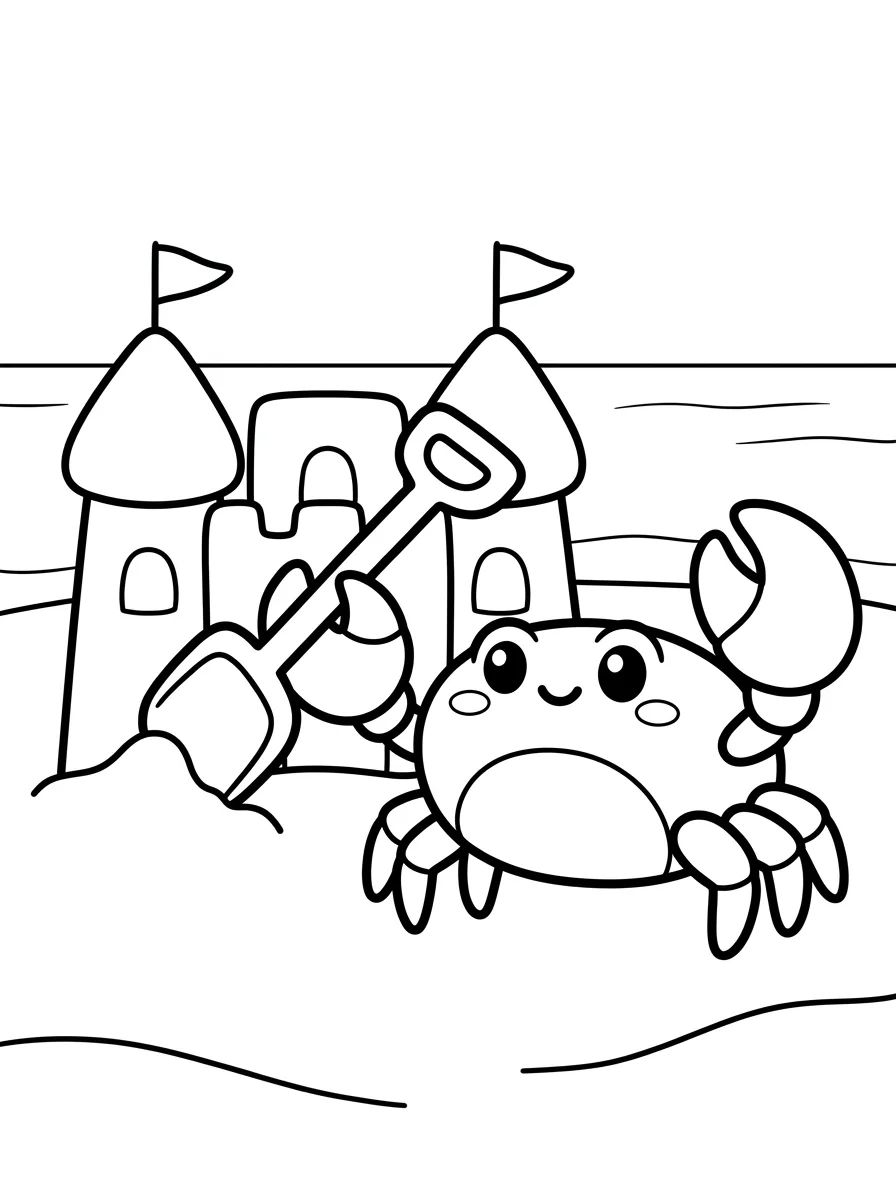 Caranguejo Fofo com Castelo de Areia para colorir Desenho de Caranguejo Fofo com Castelo de Areia para colorir e imprimir grátis