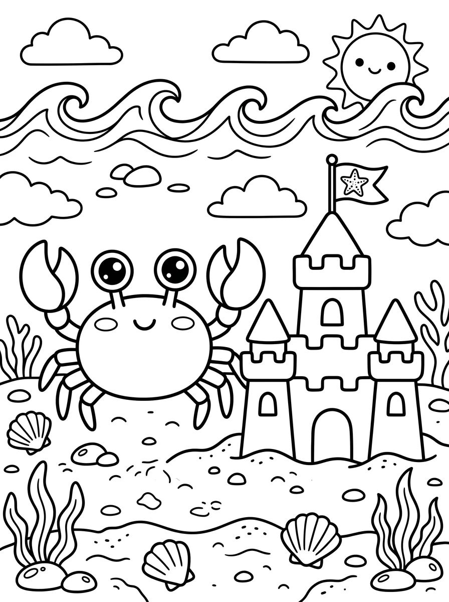 Caranguejo no Castelo de Areia para colorir Desenho de Caranguejo no Castelo de Areia para colorir e imprimir grátis