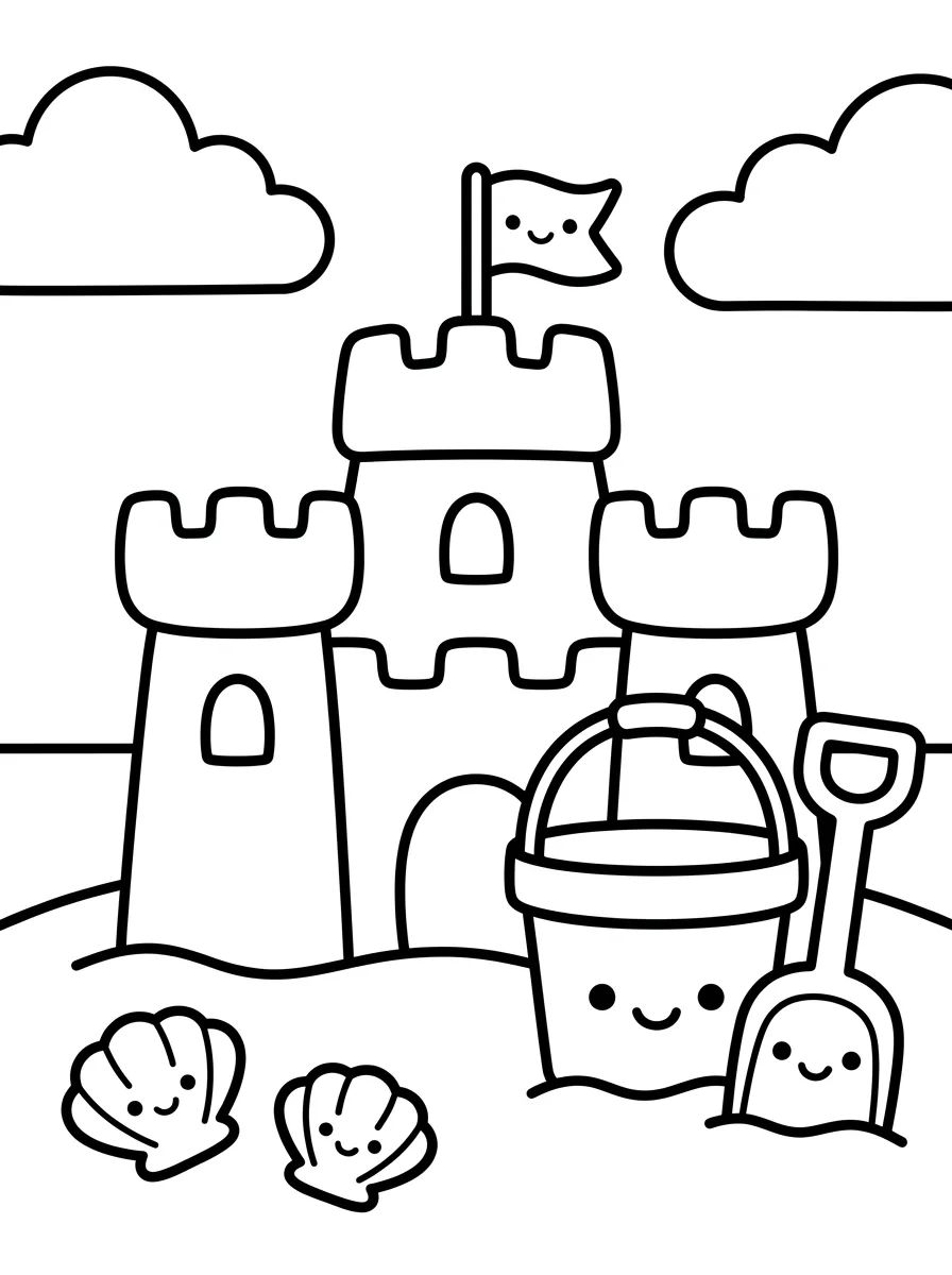 Castelo de Areia na Praia para colorir Desenho de Castelo de Areia na Praia para colorir e imprimir grátis