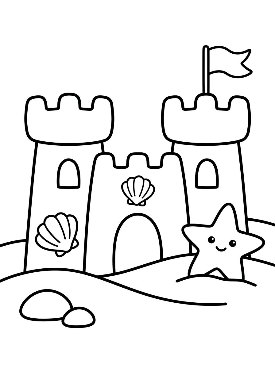 Castelo de Areia na Praia para colorir Desenho de Castelo de Areia na Praia para colorir e imprimir grátis