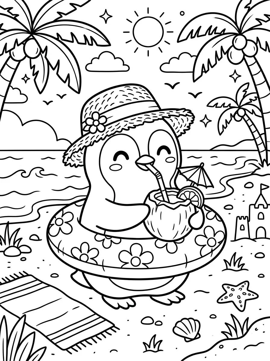 Pinguim Tomando Água de Coco para colorir Desenho de Pinguim Tomando Água de Coco para colorir e imprimir grátis