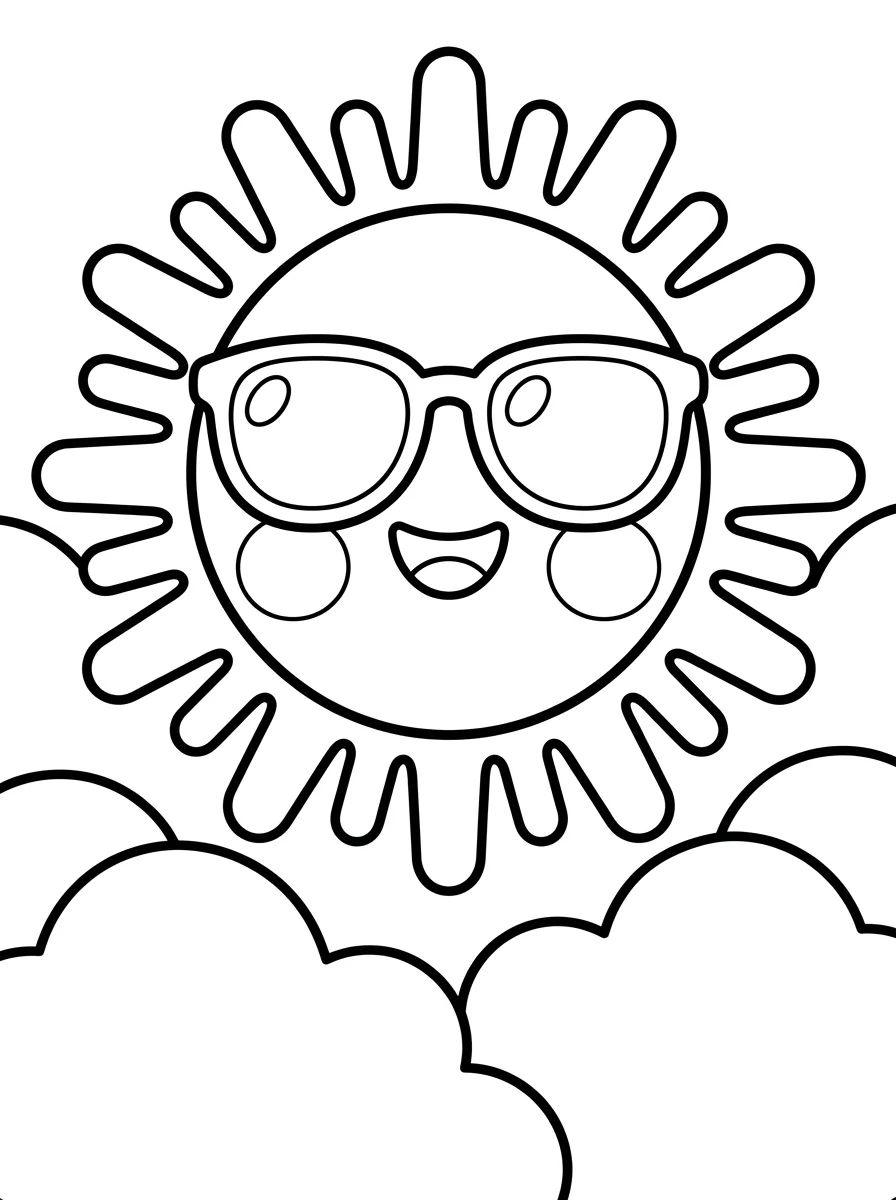 Sol Fofinho de Óculos de Sol para colorir Desenho de Sol Fofinho de Óculos de Sol para colorir e imprimir grátis