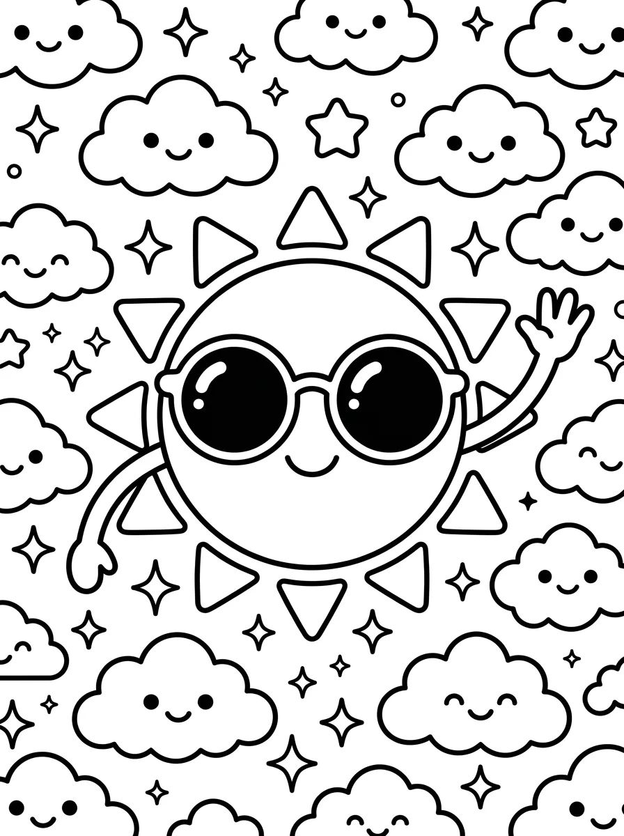 Solzinho de Óculos de Sol para colorir Desenho de Solzinho de Óculos de Sol para colorir e imprimir grátis
