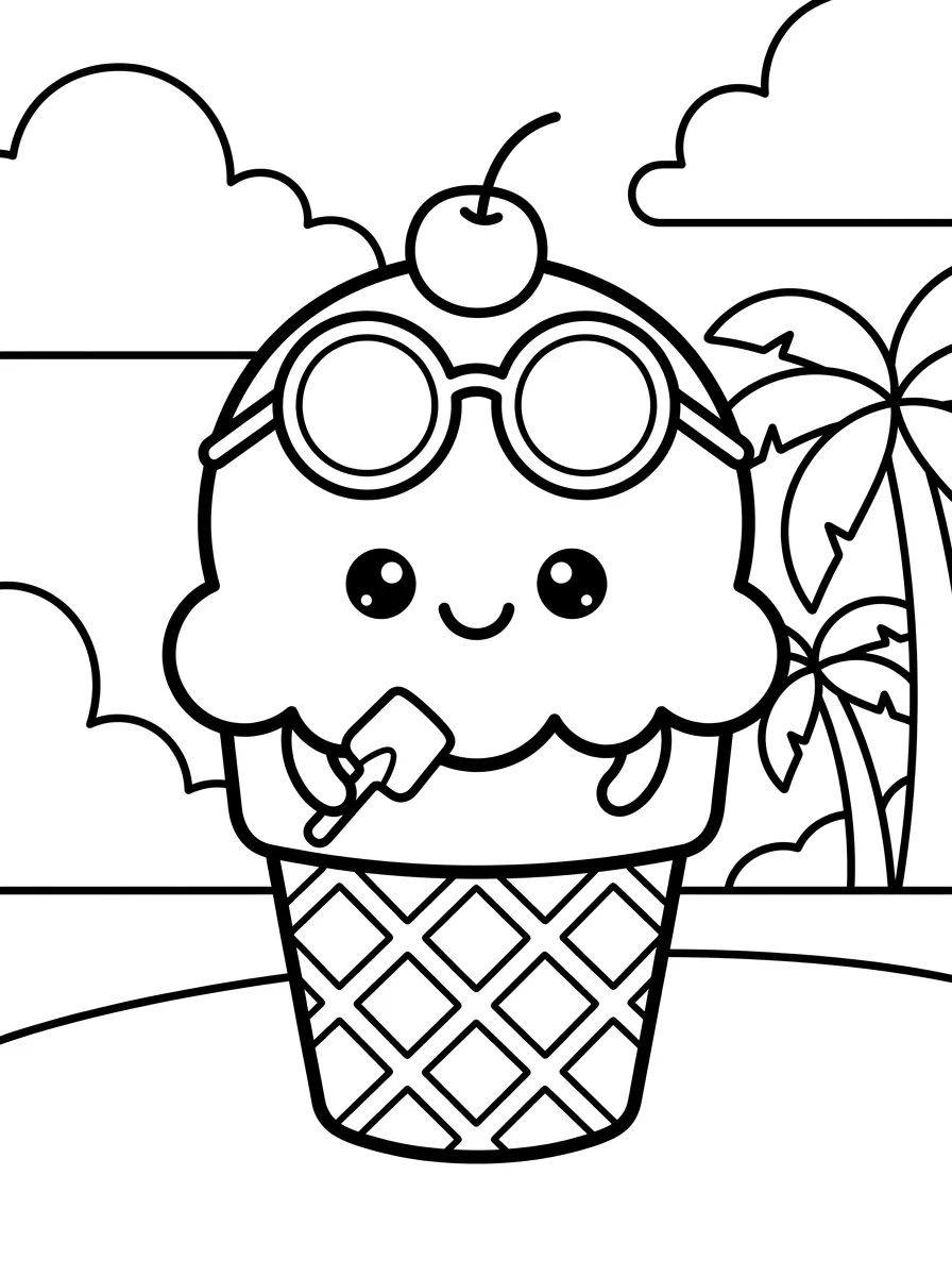 Kawaii Ice Cream at the Beach para colorir Desenho de Kawaii Ice Cream at the Beach para colorir e imprimir grátis