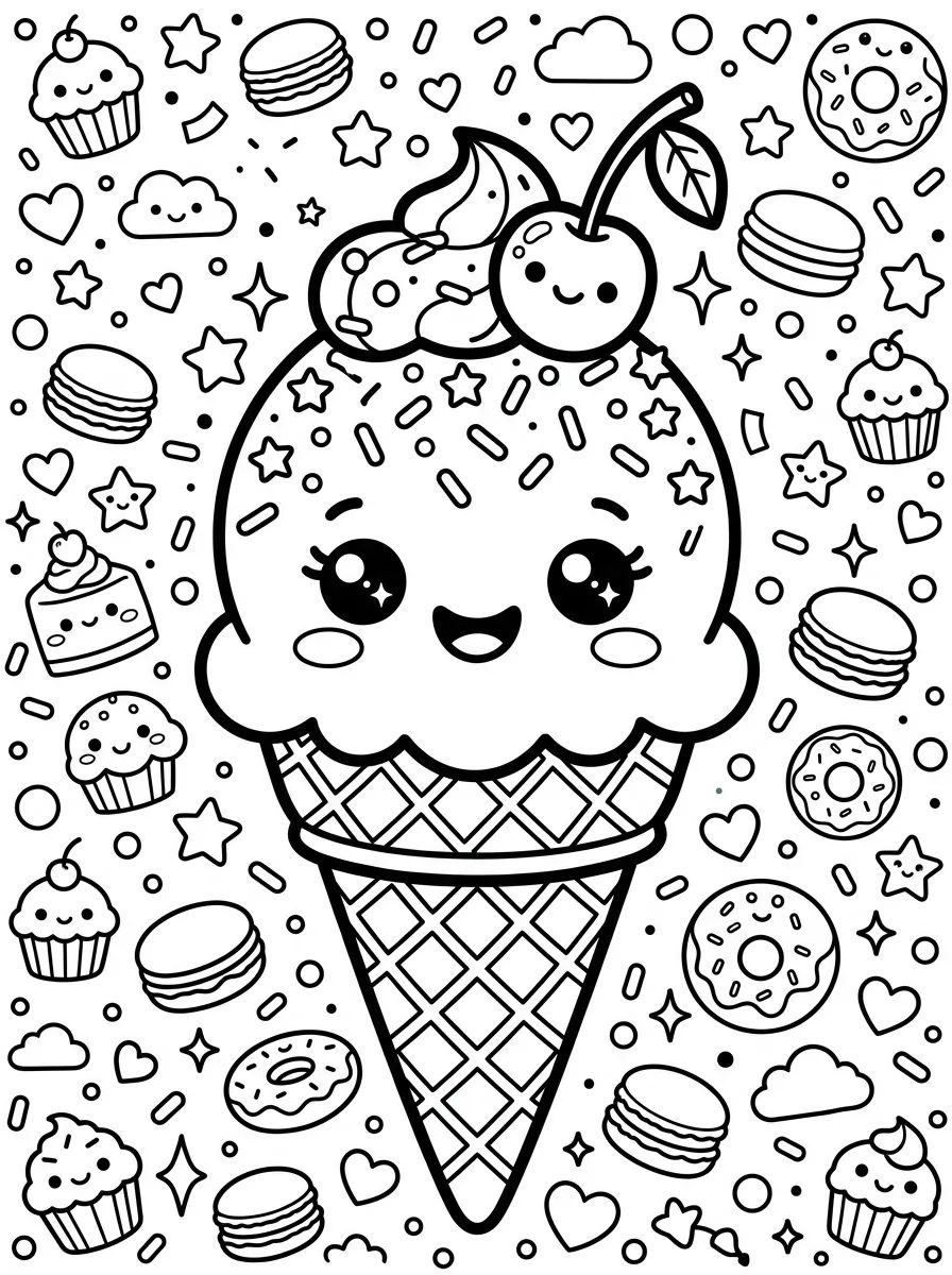 Sorvete Kawaii Risonho para colorir Desenho de Sorvete Kawaii Risonho para colorir e imprimir grátis