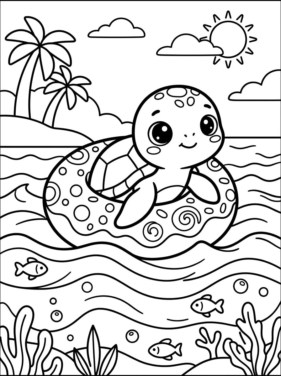 Tartaruguinha de Boia no Mar para colorir Desenho de Tartaruguinha de Boia no Mar para colorir e imprimir grátis