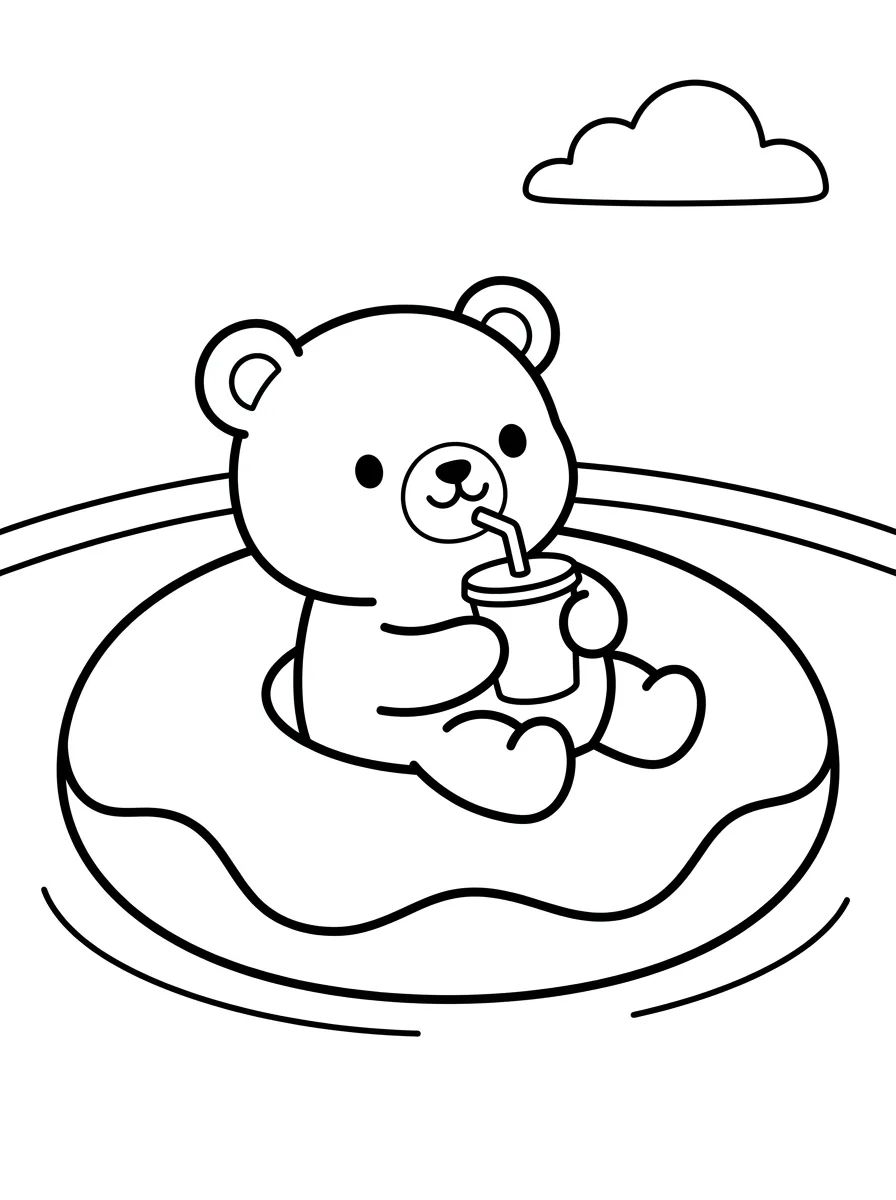 Ursinho Kawaii na Boia de Piscina para colorir Desenho de Ursinho Kawaii na Boia de Piscina para colorir e imprimir grátis